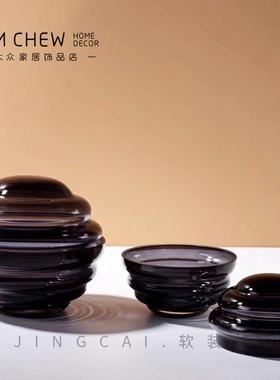 现代轻奢白色蓝多款储物罐水晶玻璃玄关电视柜收纳盒创意桌面摆件