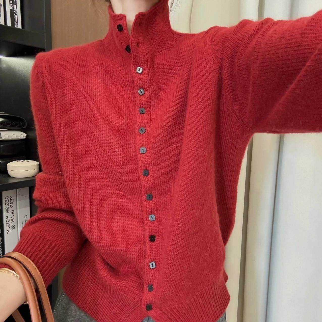 羊毛毛衣女高领单排扣2025冬季新款欧货洋气针织衫山羊绒开衫外套,淘宝优惠券,粉丝福利购,淘宝优惠卷