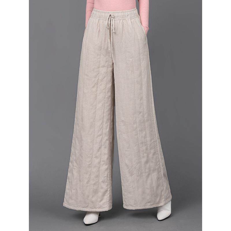 高端棉麻松紧腰系带棉裤美拉德冬款新款高档加厚保暖休闲直筒裤子,淘宝优惠券,粉丝福利购,淘宝优惠卷