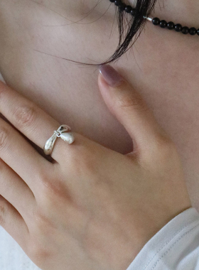 YAXN韩版INS小众设计925纯银戒指女简约百搭波浪梨形戒指指环潮