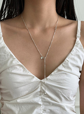 YAXN盒链围巾项链女小众设计感抽拉可调节锁骨链秋冬百搭毛衣链