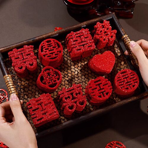 结婚礼迷你小喜字手抛喜婚房装饰布置婚庆抛洒果盘闪粉喜贴楼梯喜 - 图3