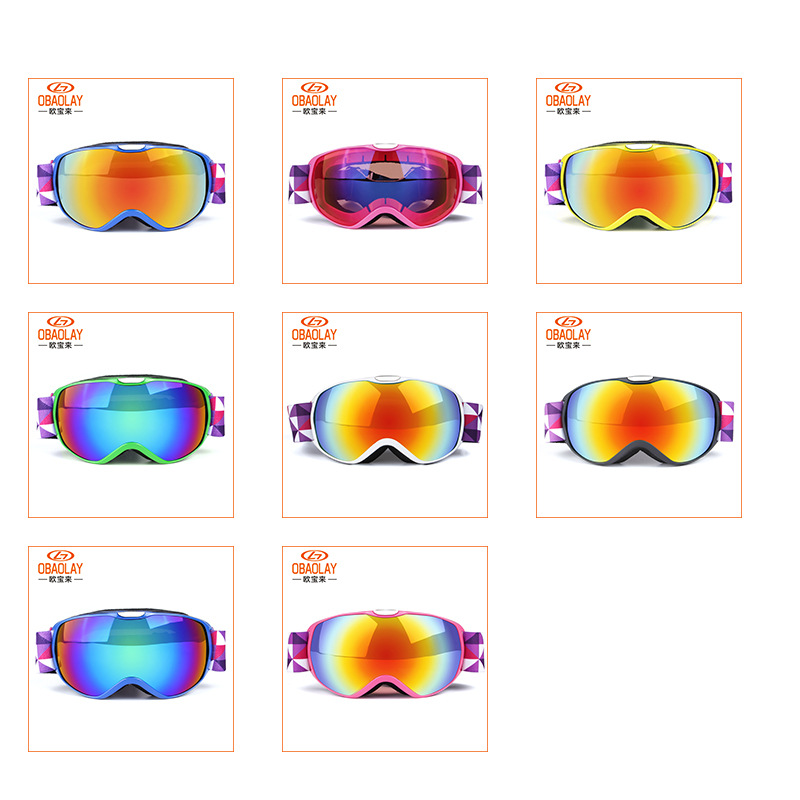 OBAOLAY儿童滑雪镜护目镜双层防雾防风登山球面时尚儿童滑雪眼镜-图2