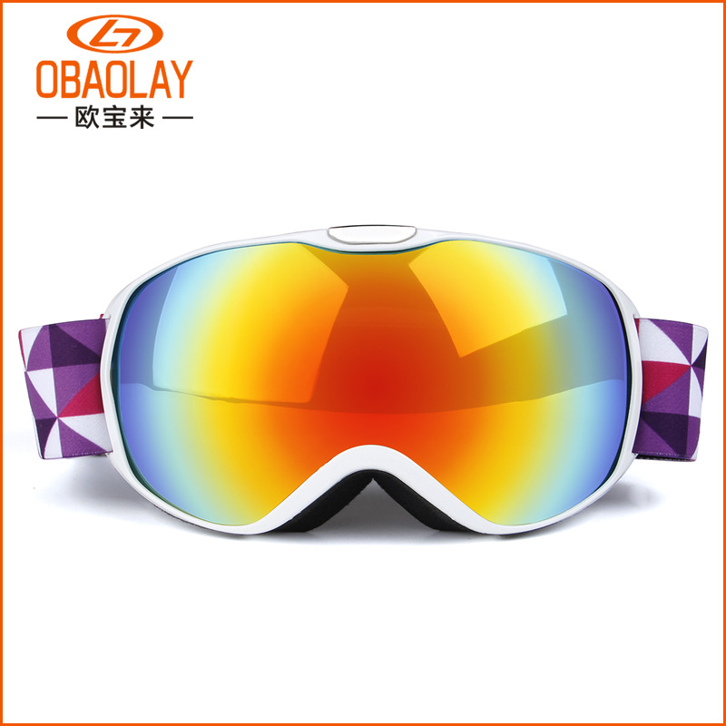 OBAOLAY儿童滑雪镜护目镜双层防雾防风登山球面时尚儿童滑雪眼镜-图3