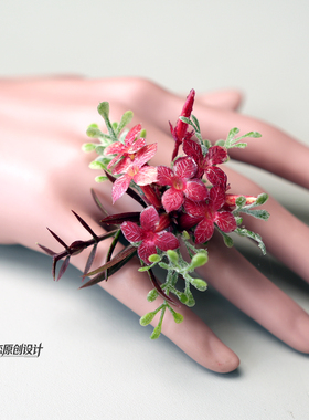 度假旅游结婚森系仿真花婚礼戒指