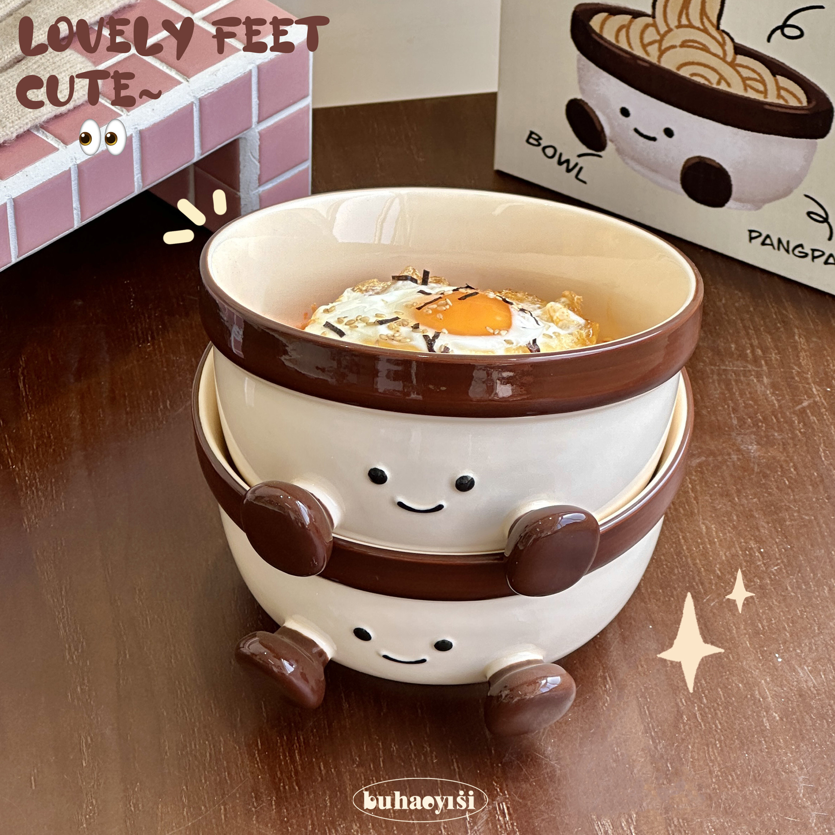 可爱胖脚丫陶瓷泡面碗高颜值釉下彩家用学生宿舍方便面碗大容量,淘宝优惠券,粉丝福利购,淘宝优惠卷