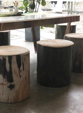 轻奢木化石摆件墩子装饰客厅边几石柱原石高档落地户外椅子装饰品