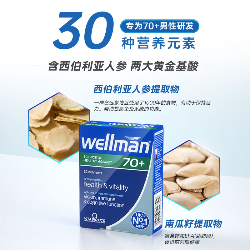 Wellman男性复合维生素矿物质70岁多维片B族免疫人参vitabiotics - 图0