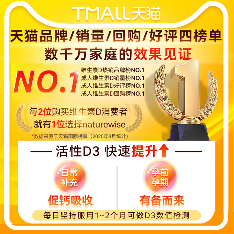 Naturewise维生素d3阳光瓶2000iu活性25羟基vd3成人备孕妇维他命