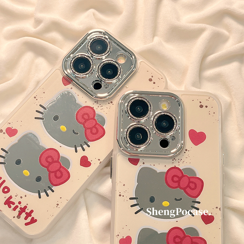 卡通HelloKitty镜面适用iPhone15promax手机壳少女心苹果14新款13pro卡通12可爱14pro硅胶女镜面13防摔全包硬-图3