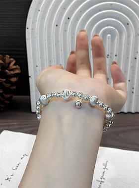 ESEELMI S925纯银手链轻奢小众精致女生款铃铛猫眼银珠