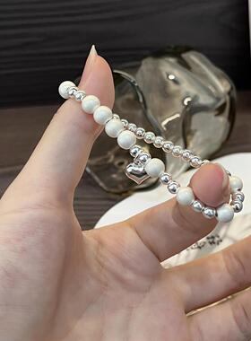 ESEELMI 925纯银爱心圆珠手串女生手链ins轻奢小众精致简约