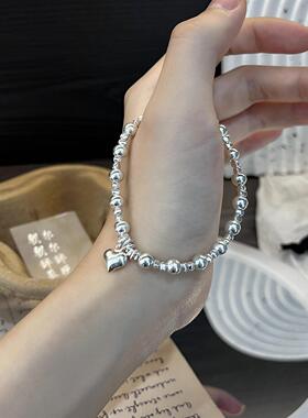 ESEELMI 设计银珠纯银爱心手链女生简约百搭小众情人节礼物