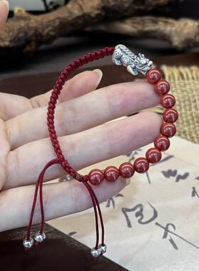 ESEELMI 999纯银貔貅高含量帝王朱砂编织红绳手链本命年手绳