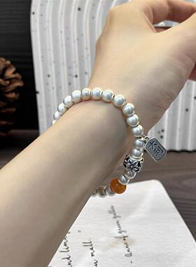 ESEELMI S925古法银手链纯银大吉大利花朵女生小众高级感