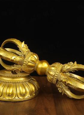 纯铜金刚杵全铜五股金刚杵降魔杵普巴杵永摆件带底座大号