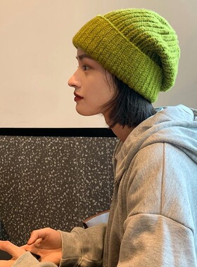 超大头围针织帽女冬季毛线帽子