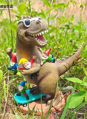 跨境新品花园园林户外恐龙抓甘道夫草坪饰品庭院园艺树脂工艺摆件