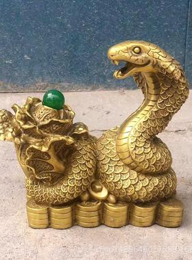 纯铜蛇摆件 十二生肖金钱蛇 铜白菜 家居玄关工艺品金蛇送财