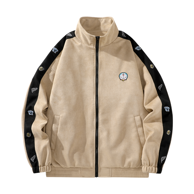 DORAEMON/哆啦A梦麂皮绒夹克男春秋季宽松休闲冬款男生加厚外套潮