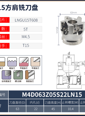 LN15方肩数控刀盘 肯纳LNGU15刀片90度直角加工中心快进给铣刀盘