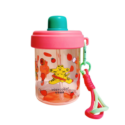 有蒂棵棵可爱水杯卡通印花吸管杯春夏透明杯手提便携杯子家用 - 图3