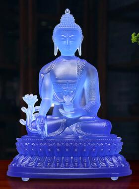 古法琉璃药师佛像摆件居家佛堂供奉药师琉璃光如来佛蓝色药师七佛