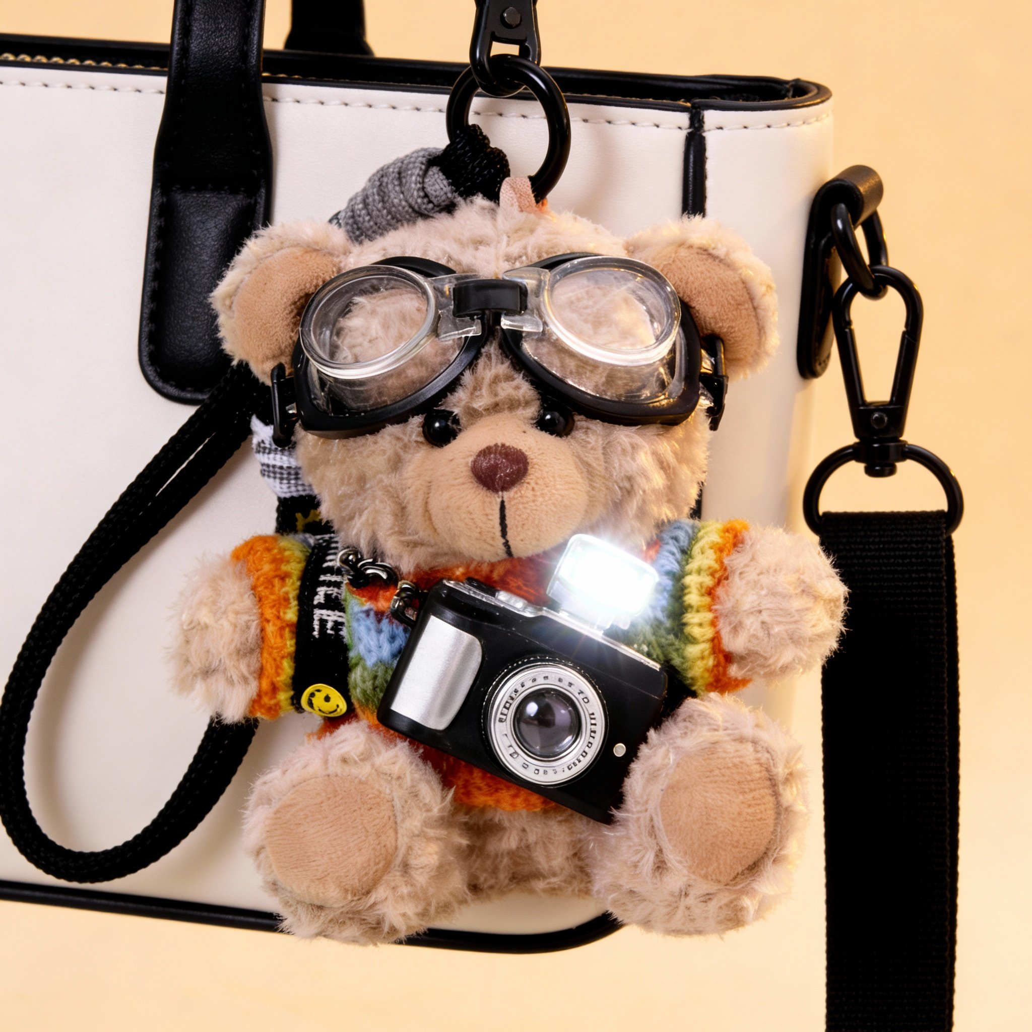 可爱闪光相机小熊毛绒玩偶玩具书包包挂件情侣礼物创意钥匙扣公仔,淘宝优惠券,粉丝福利购,淘宝优惠卷