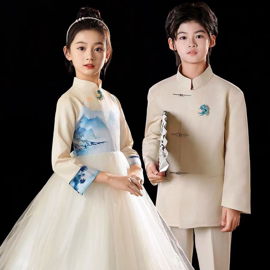 元旦儿童合唱服中小学生朗诵演出服中国风歌咏比赛舞台主持礼服女 - 图2