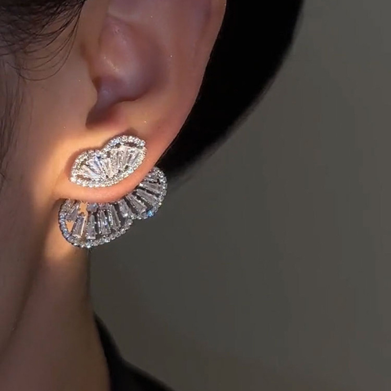 银针轻奢超闪锆石蝴蝶耳环一款两戴个性耳钉时尚高级感新款耳饰女 - 图0