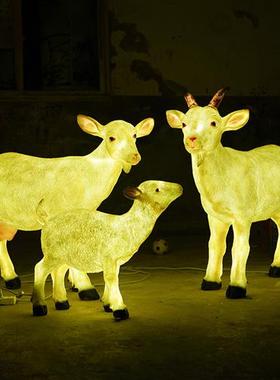 发光LED梅花鹿白鹭孔雀鸡马绵羊动物灯雕塑户外园林亮化装饰摆件