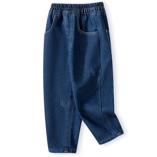 马克华菲2025秋冬季中童小学生男宝加绒加厚牛仔裤水洗直筒耐磨jz - 图3