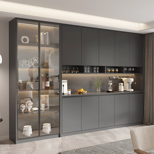 餐边柜家用定制靠墙一体小户型储物柜带玻璃门ENF级欧松板柜子 - 图0