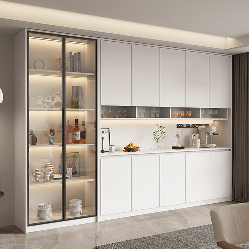 餐边柜家用定制靠墙一体小户型储物柜带玻璃门ENF级欧松板柜子 - 图2