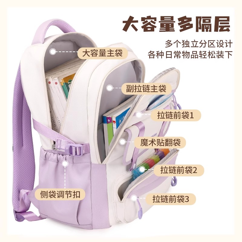 日本2025新款书包小学初中生女孩三到六年级轻便大容量减负双肩包 - 图1