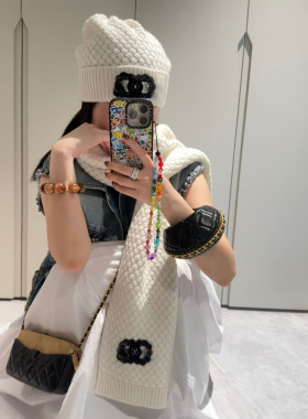 羊绒菠萝纹提花针织保暖冷帽围巾
