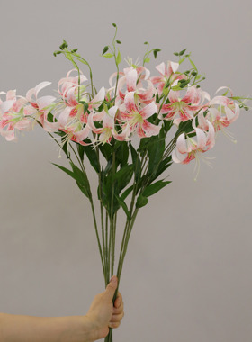 仿真花2头卷百合花绢花垂吊百合