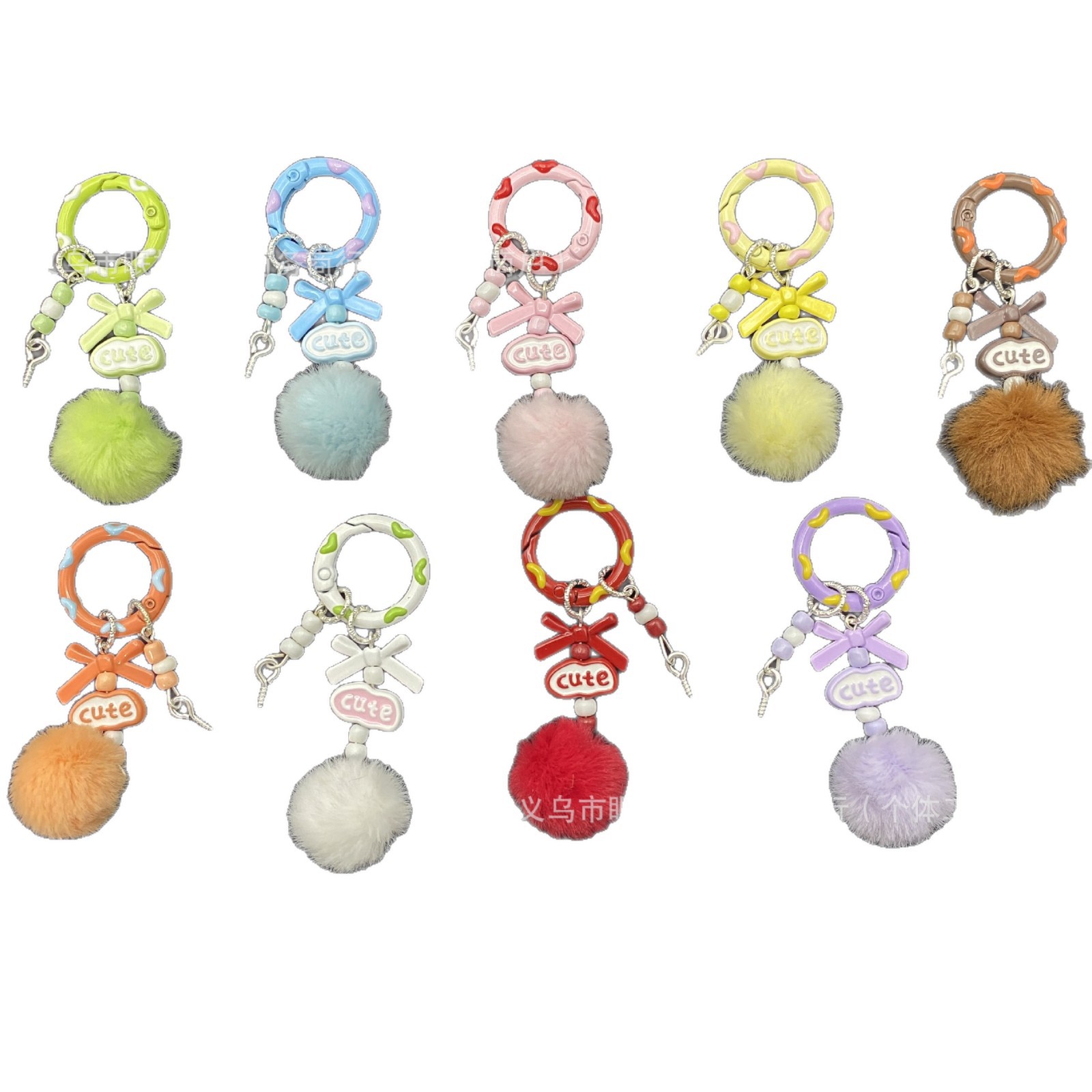 新款彩色毛球手工钥匙扣手机链diy字母盲盒萌粒挂件串珠包包挂饰 - 图3