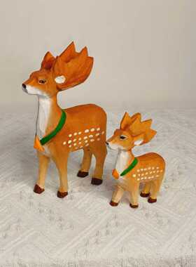 木制工艺品梅花鹿摆件小鹿摆件鹿鹿畅通一鹿有你创意环保实木