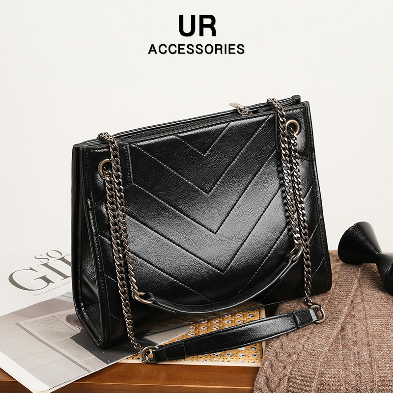 UR女包2025春季新款设计感软皮链条包包欧美时尚托特包单肩菱格包