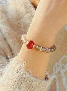 网络爆款红日升烟紫玛瑙手链天然红玛瑙九紫离火上岸手串女款百搭