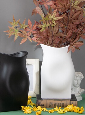 极简式家居装饰北欧风侘寂风工艺品装饰酒店园艺凹肚花瓶陶瓷摆件