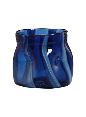 best west 深蓝色异形不规则玻璃花瓶摆件感家居客厅水培花器