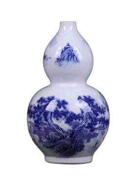 陶瓷装饰花瓶摆件 釉下彩山水青花花瓶花插现代家居时尚装饰摆设