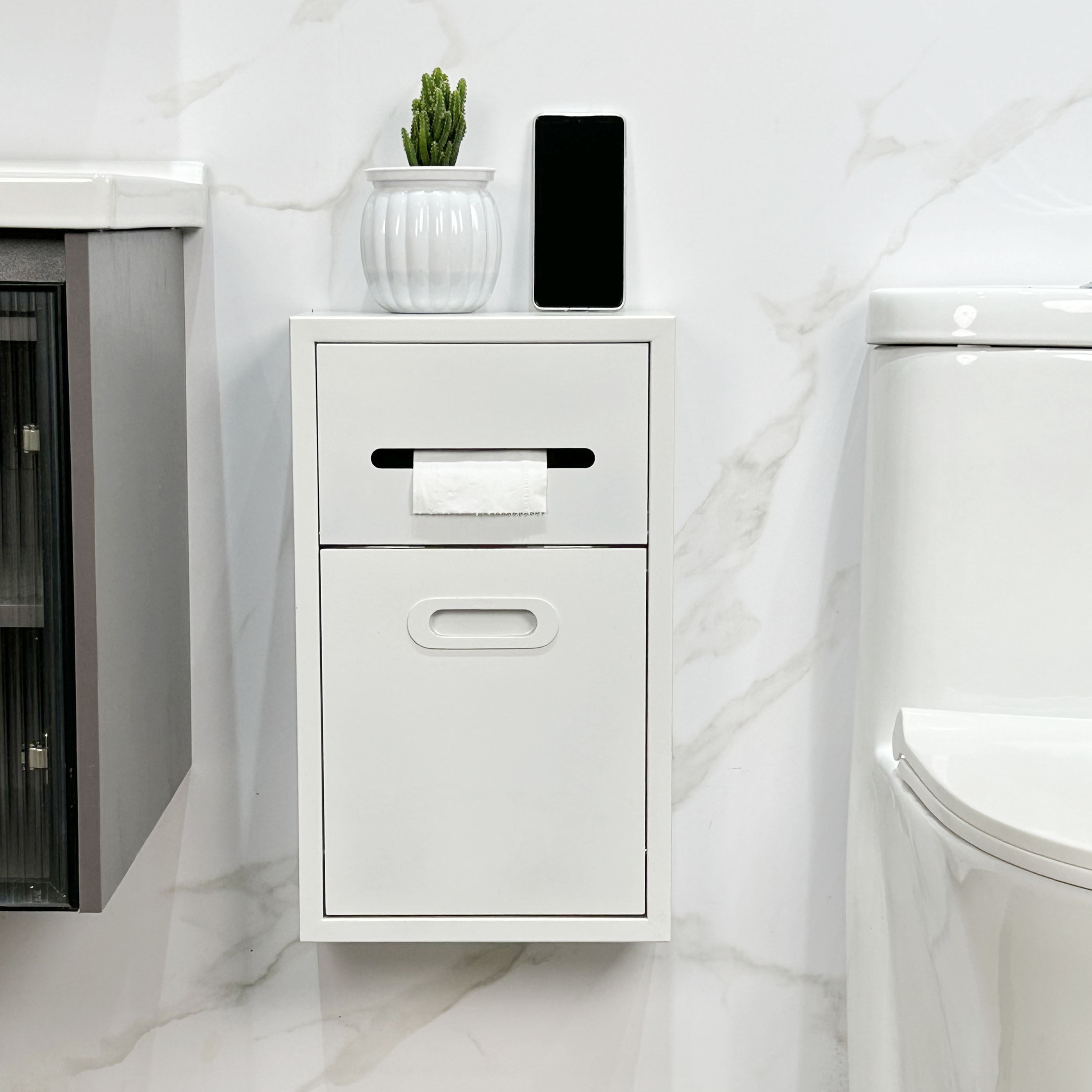 不锈钢壁挂式收纳柜置物架明装厕所卫生间马桶旁垃圾桶纸巾架纸篓,淘宝优惠券,粉丝福利购,淘宝优惠卷