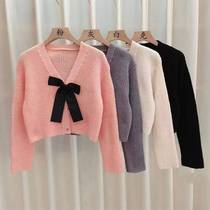 Gentle Wind BowkNot Pink Sweater Coat Womens Autum Winter