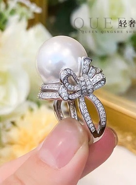 天然淡水珍珠丝带蝴蝶结戒指