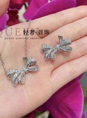 D色莫桑石蝴蝶结项链女