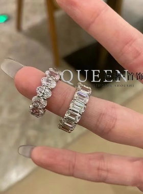 D色莫桑石方钻蛋形排戒