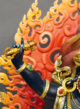 紫金莲尼泊尔工艺西藏藏传密宗彩绘热灼色金刚手摆件纯铜手工錾刻